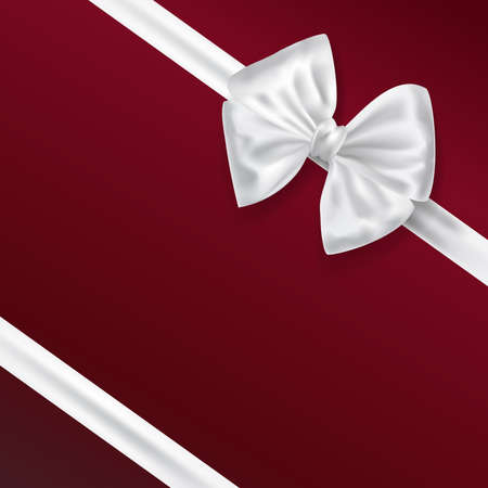 white bow ribbon decoration on red background. vector illustrationのイラスト素材