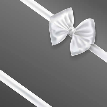 white bow ribbon decoration on grey background. vector illustrationのイラスト素材