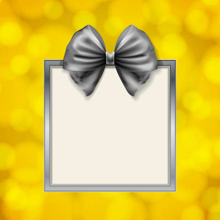 shiny bow and square box frame on blurry golden background. vector illustrationのイラスト素材