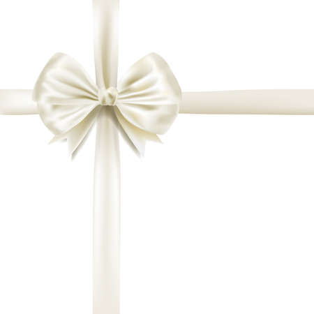 white silky bow ribbon on white background. holidays gift symbol decorative design element. vectorのイラスト素材
