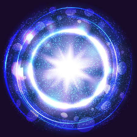 fantasy blue light burst explosion with rays,lines and sparkling, glittering particles. vector illustrationのイラスト素材