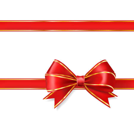 red ribbon bow with gold on white. vector decorative design elementsのイラスト素材