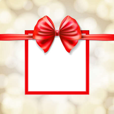 red bow on square frame gift box with blurry background. vector illustrationのイラスト素材
