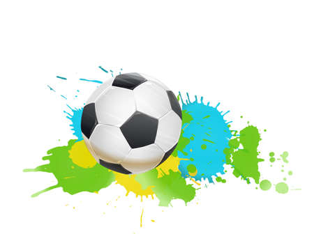 soccer ball on color splashes composition. vector illustrationのイラスト素材