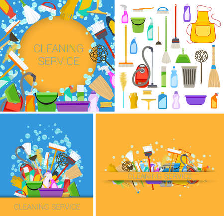 set of cleaning service backgrounds. vectorのイラスト素材