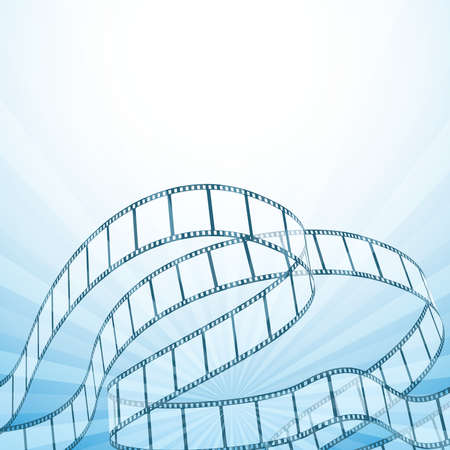 abstract cinema background with folding retro film strips, light rays. vector illustrationのイラスト素材