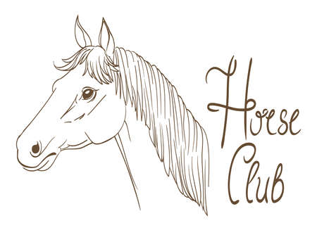 horse head club symbol line art drawing. vectorのイラスト素材