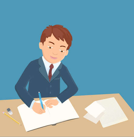 boy writing in notebook. cartoon school or office theme illustration. vectorのイラスト素材