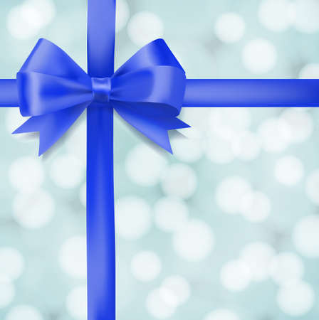 blue ribbon bow on blurry background. greeting vector design templateのイラスト素材