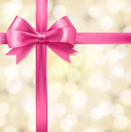pink ribbon bow on blurry background. greeting vector design templateのイラスト素材