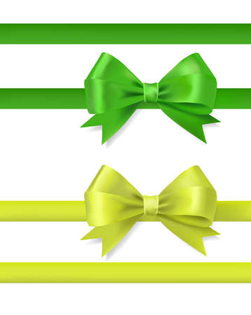 green ribbon bow vector illustration on whiteのイラスト素材