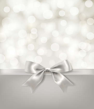 silver bow ribbon and light effects blurry background. vector design templateのイラスト素材