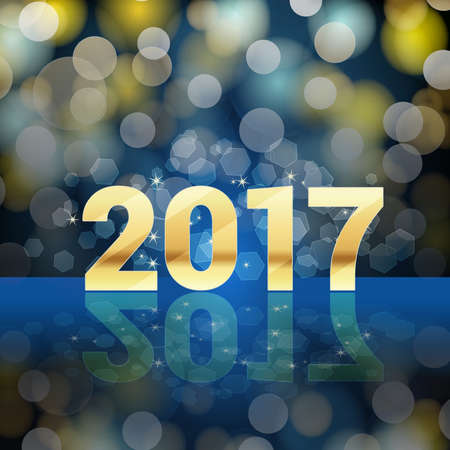golden 2017 number and light effects blue background. happy new year background. vector illustration