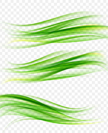 Set of abstract smooth color waves on transparent background, green motion curves vector illustrationのイラスト素材