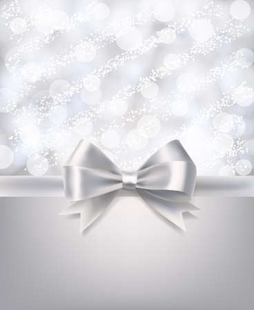 abstract blurry background with bokeh, snow and silky silver ribbon. vector design celebration templateのイラスト素材