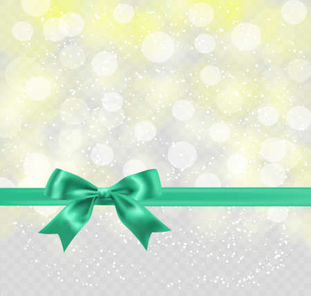 green silky bow and ribbon on lemon yellow blurry background. vectorのイラスト素材