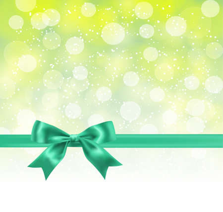 green silky bow and ribbon on lemon yellow bokeh background.のイラスト素材