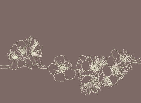 blossoming tree line art hand drawing. spring stylish background with sakura flowers outlineのイラスト素材