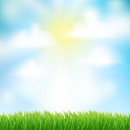 spring background with grass,sky and clouds.のイラスト素材