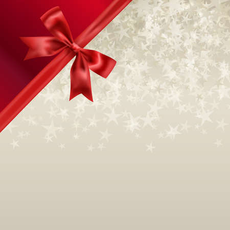 Holiday background with stars and red ribbon bow in the corner.のイラスト素材