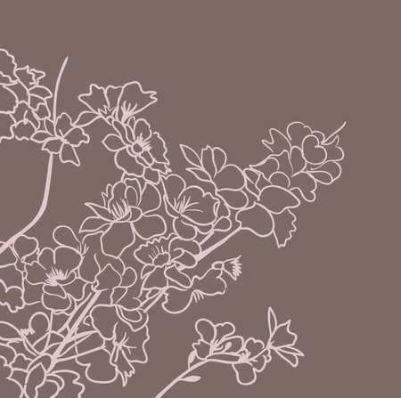 blossoming tree line art hand drawing. spring background with flowersのイラスト素材