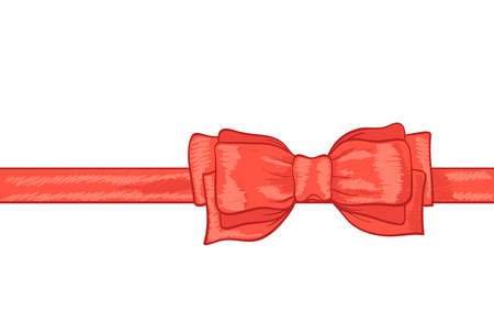 red elegant bow and ribbon on white. hand drawn vector illustrationのイラスト素材