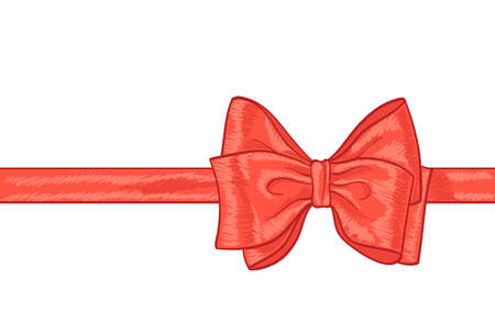 red bow ribbon hand drawn illustration.のイラスト素材