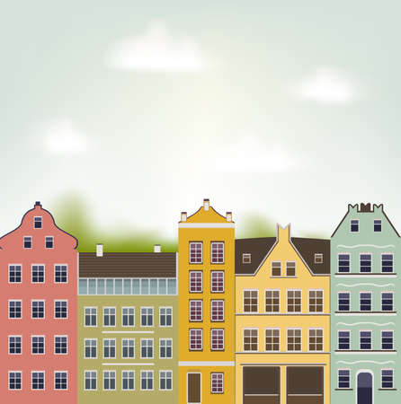 European retro houses facade vector backgroundのイラスト素材