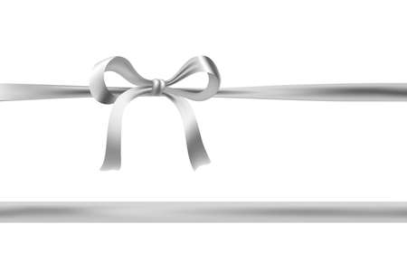 silver ribbon and bow on white. vector decorative design elementのイラスト素材