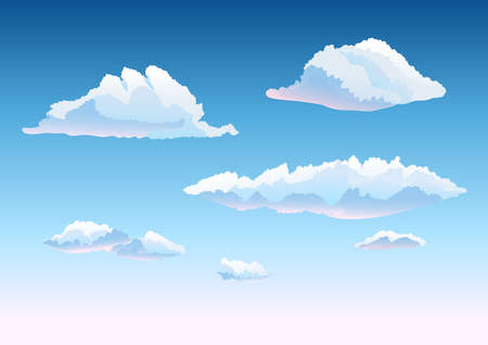 set of clouds in the sky. cartoon hand drawn vector illustrationのイラスト素材