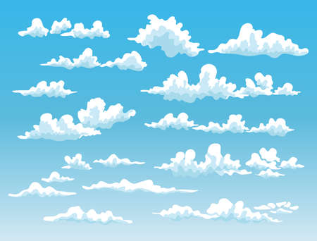 set of cartoon clouds on blue sky background. vector illustrationのイラスト素材