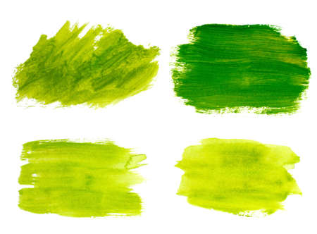 watercolor green splashes set on whiteの写真素材