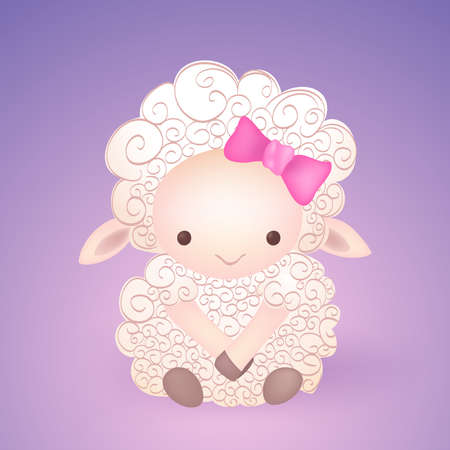 cartoon little sheep with pink gift bow. vector illustrationのイラスト素材