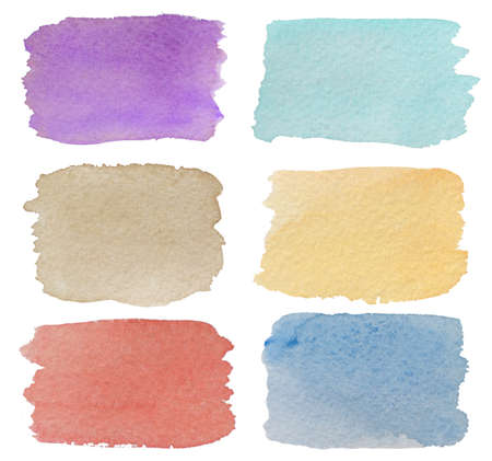 set of watercolor splashes backgrounds on whiteの写真素材