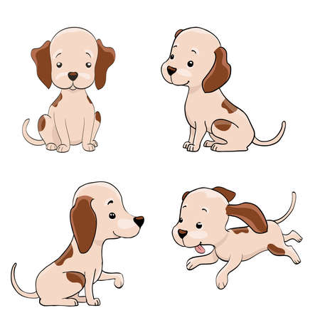 cute cartoon dog set. funny puppy isolated on white. vector illustrationのイラスト素材