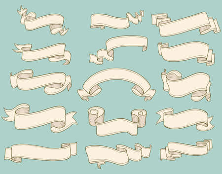 set of vintage scrolls ribbons. old blank banners vector illustrationのイラスト素材