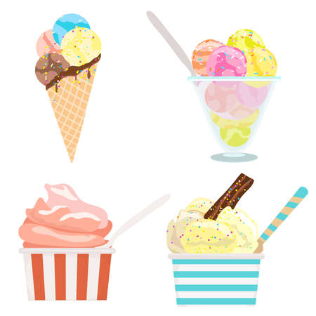 set of ice cream on white. vector illustrationのイラスト素材
