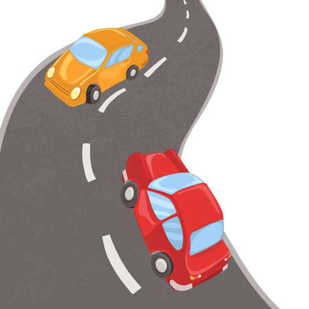 cartoon cars on asphalt road. vector illustrationのイラスト素材