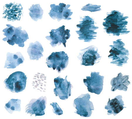 dark blue watercolor brushes set on whiteの写真素材