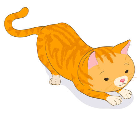 red tabby little cat in catching pose. cartoon vector illustrationのイラスト素材