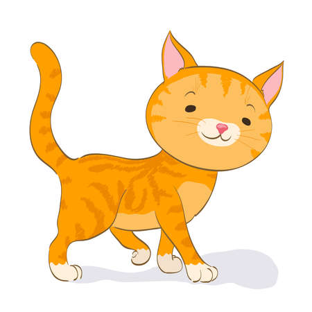 cute little cat walking. red tabby kitten. cartoon vector illustrationのイラスト素材