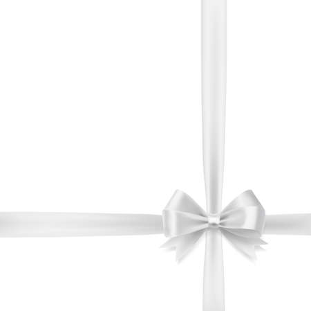 Silver ribbon bow on white. holiday design element for celebration greeting backgroundのイラスト素材