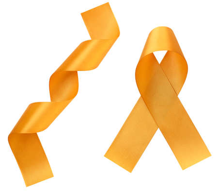 golden ribbons on whiteの写真素材
