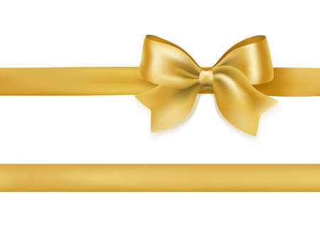 golden bow knot and ribbon on white. decorative design element for celebration greeting and invitation cards. vectorのイラスト素材