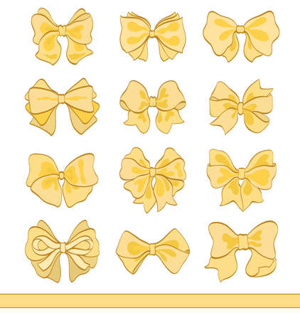 set of golden bows on white. hand drawn vector illustration. design elements for your celebration and invitation cardsのイラスト素材