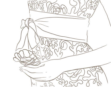 Bride holding a flower in hand. line sketch drawingのイラスト素材