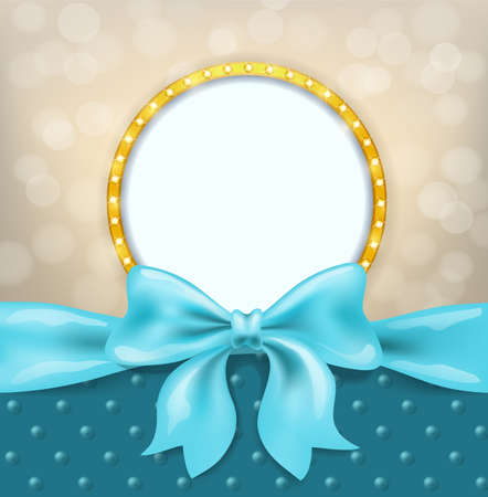 light blue bow and ribbon and golden frame with bulbs. decorative design element background for celebration greeting, photo album collage and invitation cards. vectorのイラスト素材