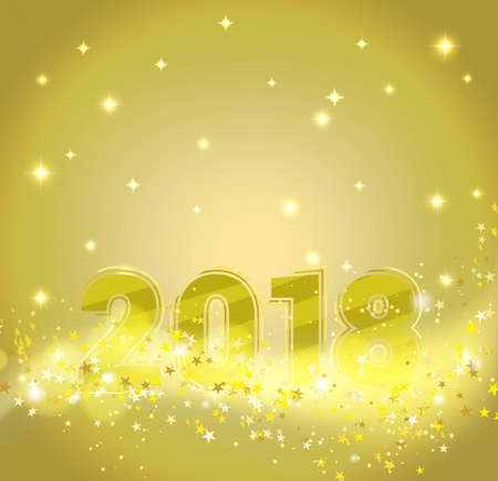 happy new year 2018 abstract golden background with glittering stars, sparkling light particles. vector illustrationのイラスト素材