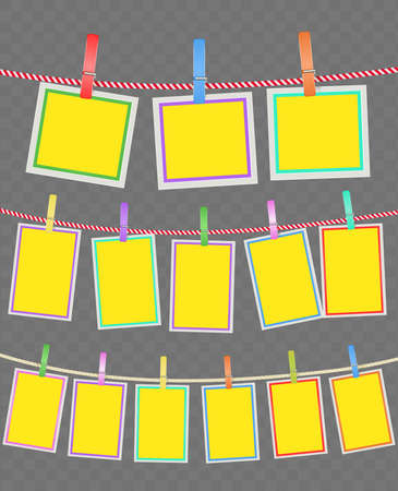 Multicolored frames on rope with clothespinsのイラスト素材
