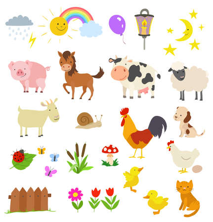cartoon set of farm animals isolated on white. vector illustrationのイラスト素材